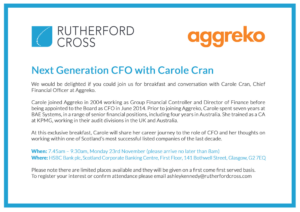 Next Generation CFO Carol Cran Aggreko Invitation